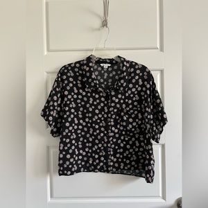 American Eagle Oversized Cropped Short Sleeve Button-Up Shirt